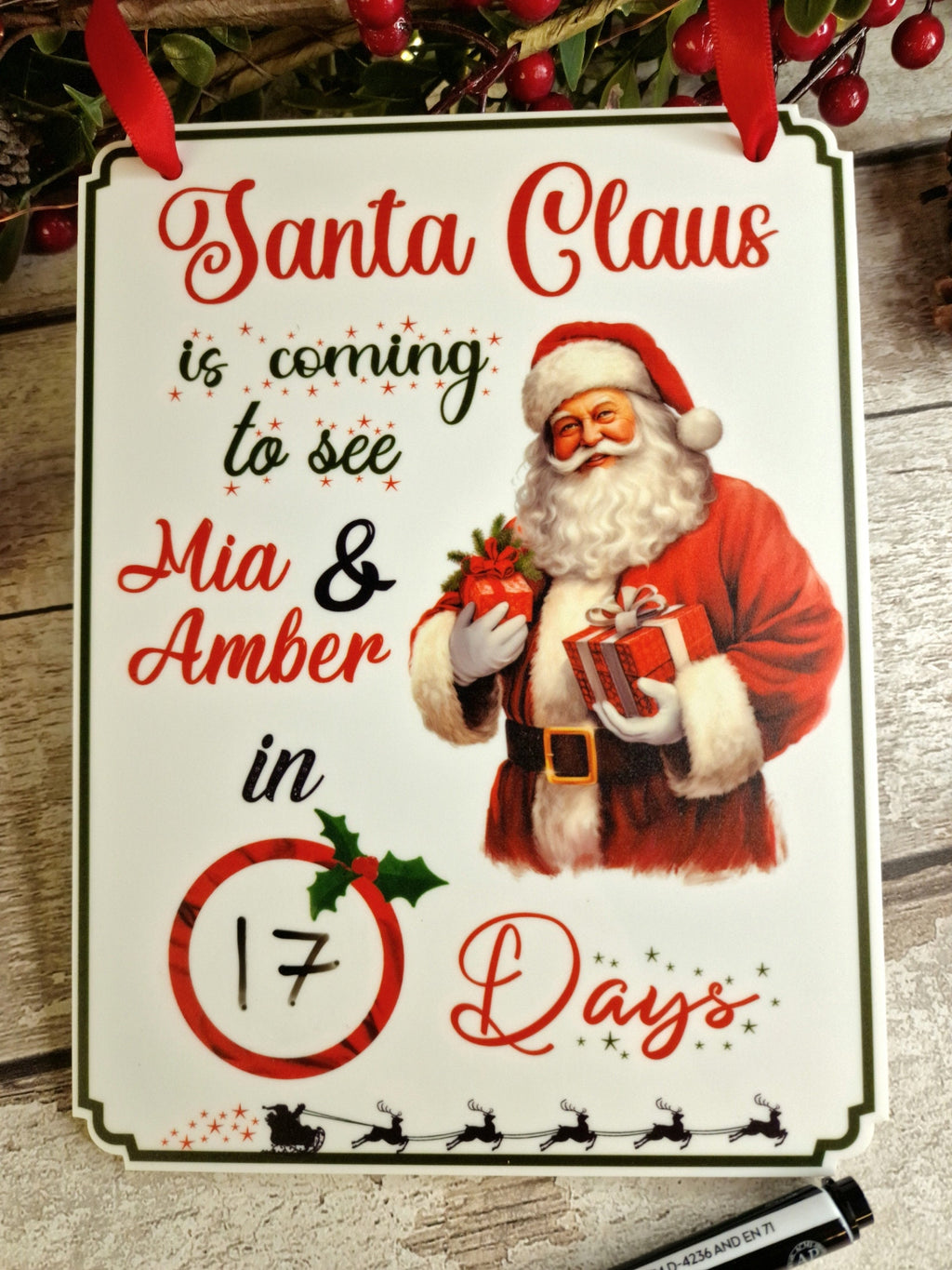Personalised Christmas Countdown Sign - Christmas decor - Decoration - Plaque - Santa sign - Father Christmas - Xmas - Gift - Present - Eve