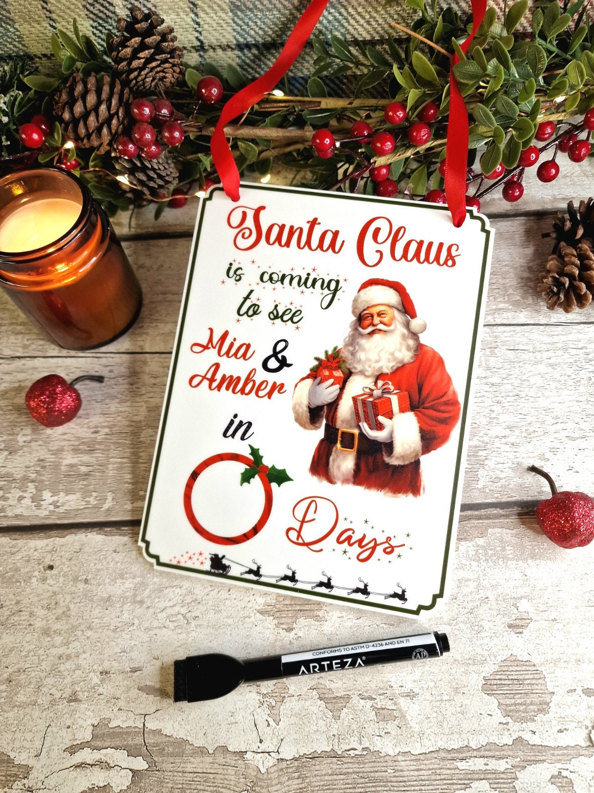 Personalised Christmas Countdown Sign - Christmas decor - Decoration - Plaque - Santa sign - Father Christmas - Xmas - Gift - Present - Eve