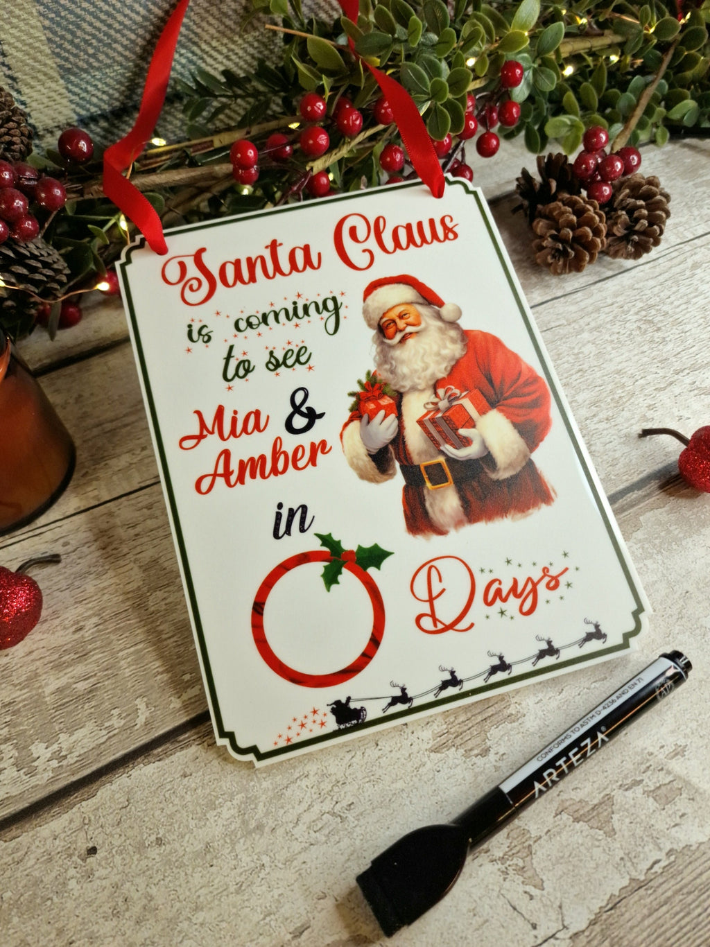 Personalised Christmas Countdown Sign - Christmas decor - Decoration - Plaque - Santa sign - Father Christmas - Xmas - Gift - Present - Eve