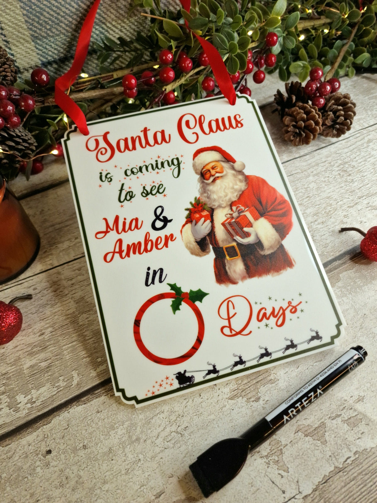 Personalised Christmas Countdown Sign - Christmas decor - Decoration - Plaque - Santa sign - Father Christmas - Xmas - Gift - Present - Eve