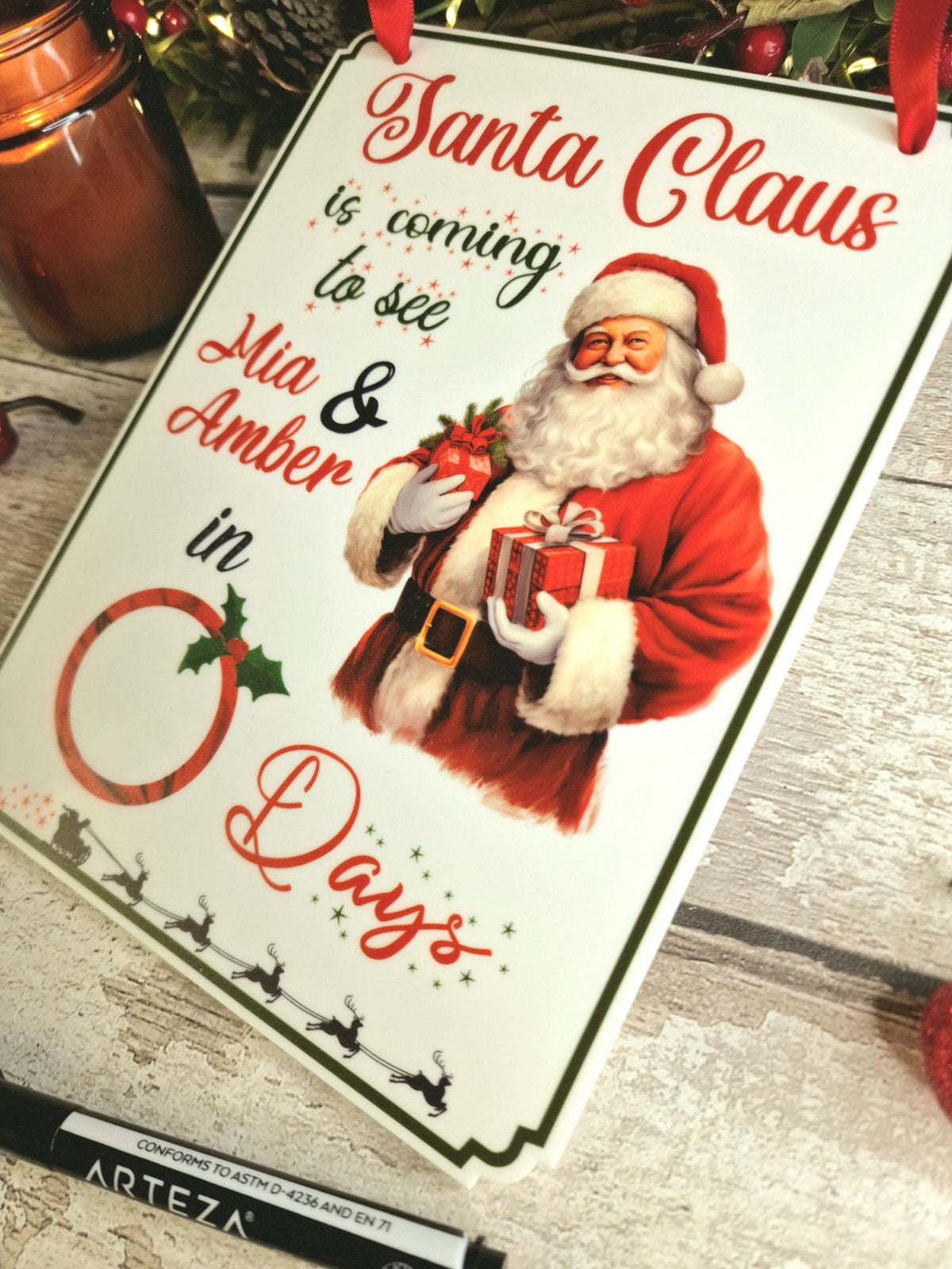 Personalised Christmas Countdown Sign - Christmas decor - Decoration - Plaque - Santa sign - Father Christmas - Xmas - Gift - Present - Eve