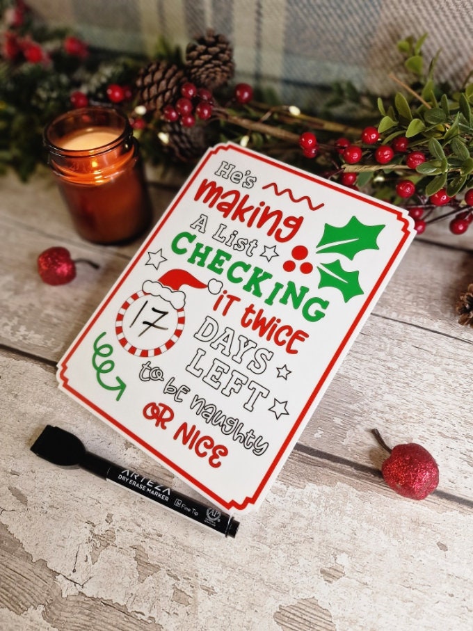 Christmas Countdown Sign - Christmas decor - Decoration - Plaque - Santa sign - Father Christmas - Xmas - Gift - Present - Eve