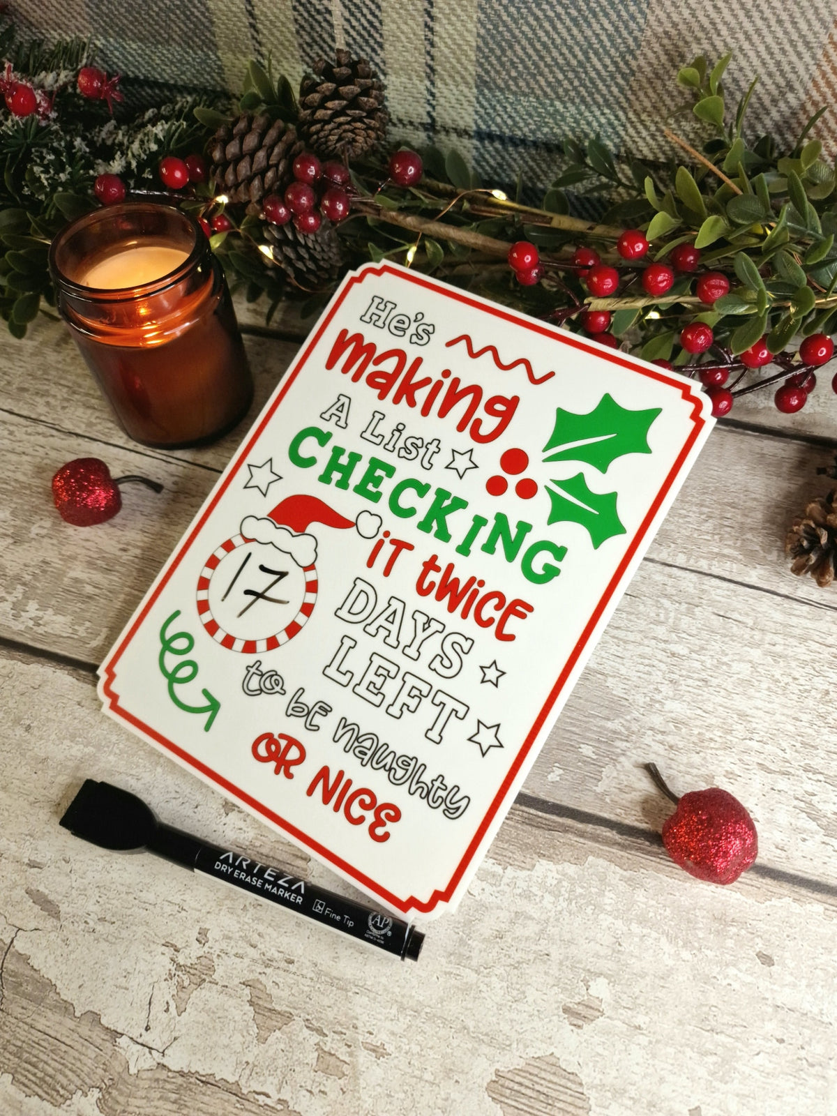 Christmas Countdown Sign - Christmas decor - Decoration - Plaque - Santa sign - Father Christmas - Xmas - Gift - Present - Eve