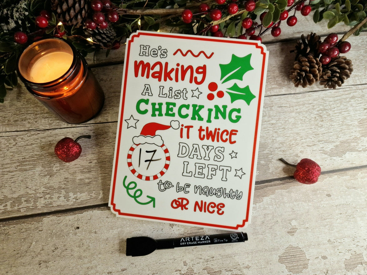 Christmas Countdown Sign - Christmas decor - Decoration - Plaque - Santa sign - Father Christmas - Xmas - Gift - Present - Eve