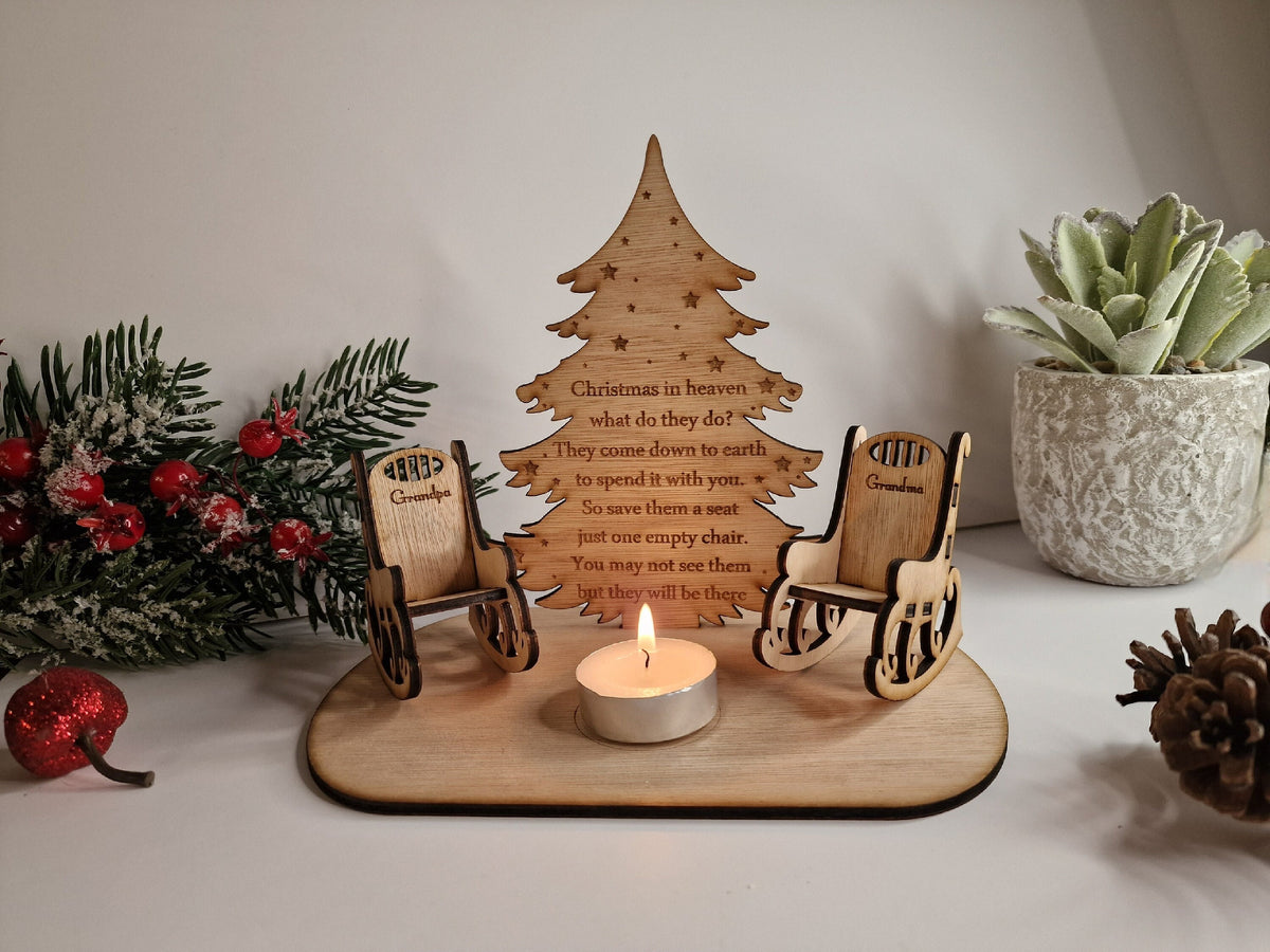 Personalised Christmas candle memorial display - rocking chair -rustic - xmas - memory - decoration -decor - remembrance - family - plaque