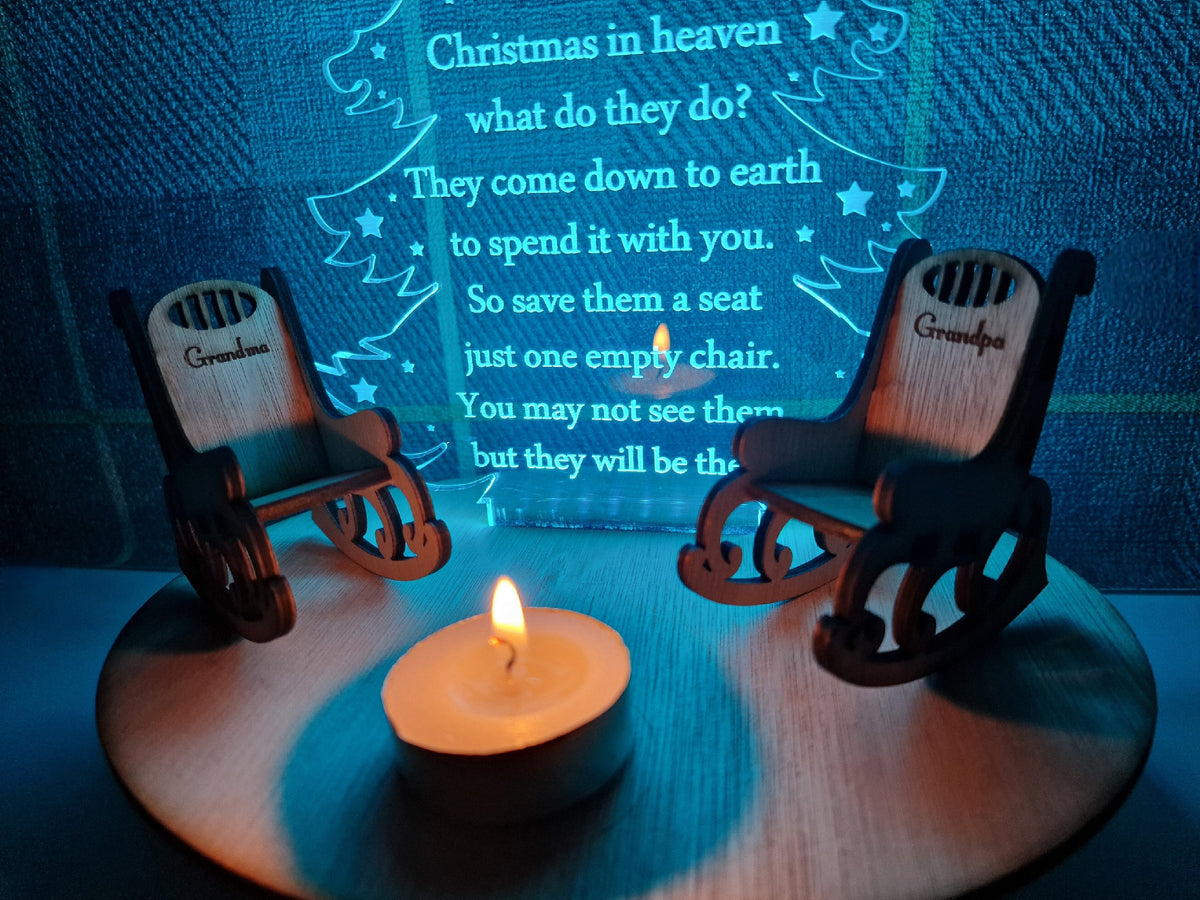 Personalised Christmas candle memorial display light - rocking chair -rustic - xmas - memory - decoration -decor - remembrance - family