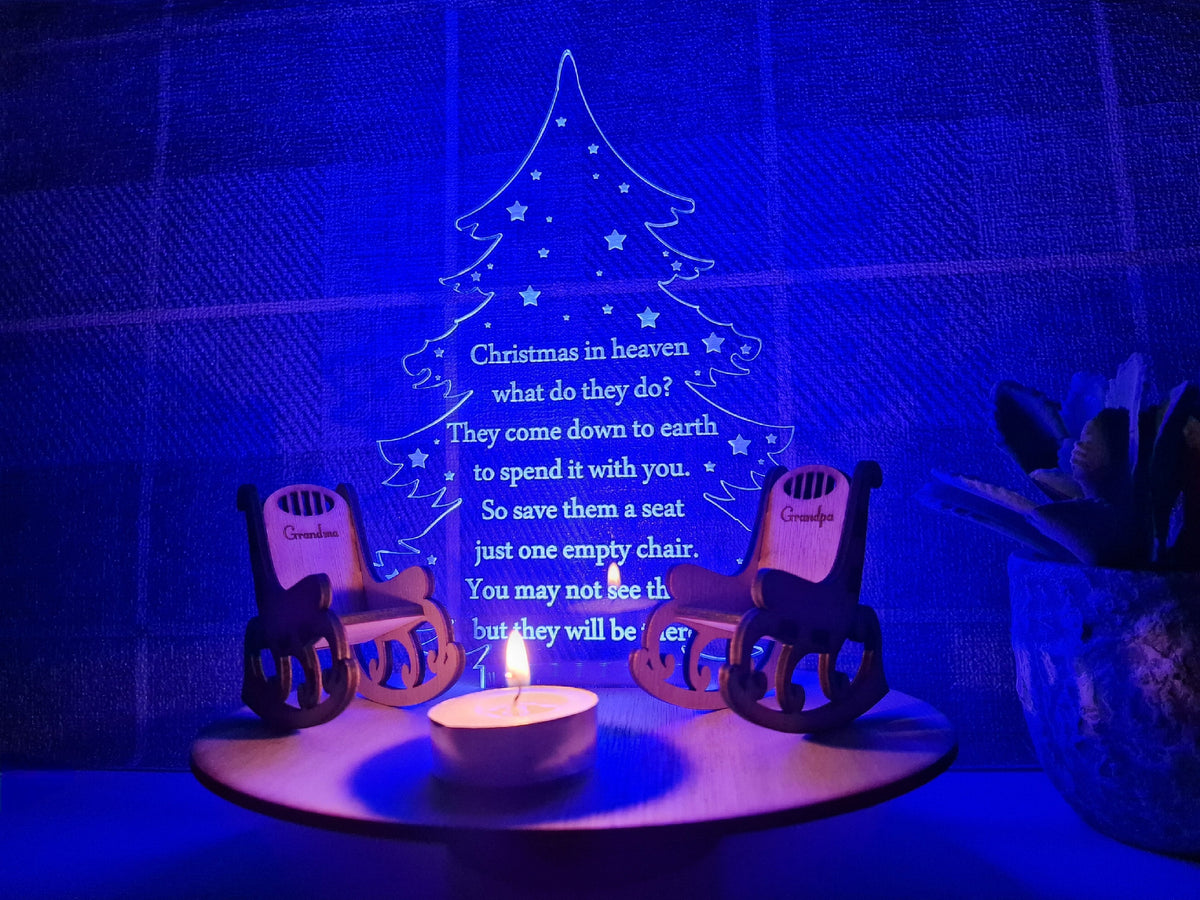Personalised Christmas candle memorial display light - rocking chair -rustic - xmas - memory - decoration -decor - remembrance - family