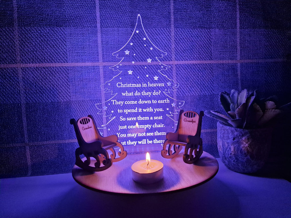 Personalised Christmas candle memorial display light - rocking chair -rustic - xmas - memory - decoration -decor - remembrance - family