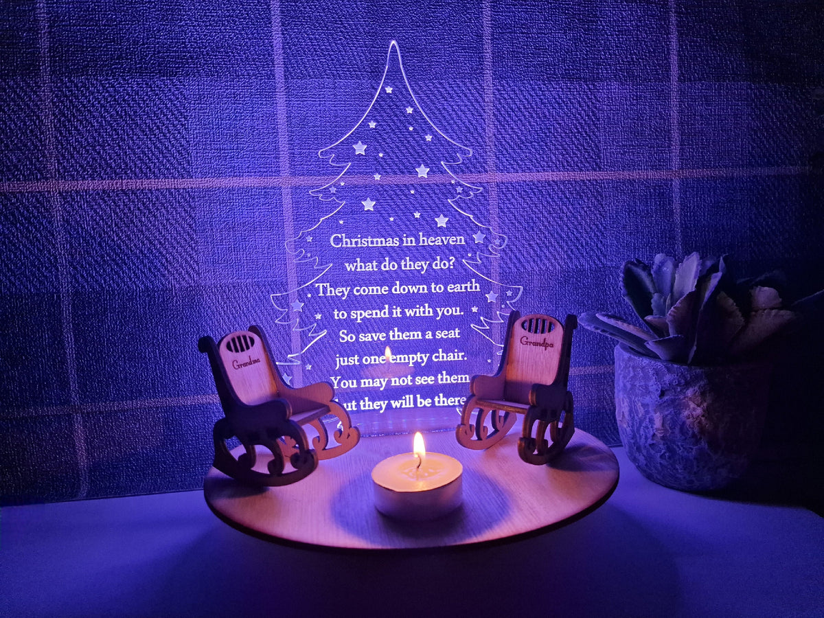 Personalised Christmas candle memorial display light - rocking chair -rustic - xmas - memory - decoration -decor - remembrance - family