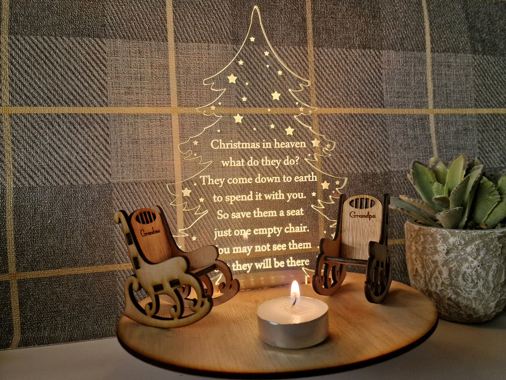 Personalised Christmas candle memorial display light - rocking chair -rustic - xmas - memory - decoration -decor - remembrance - family