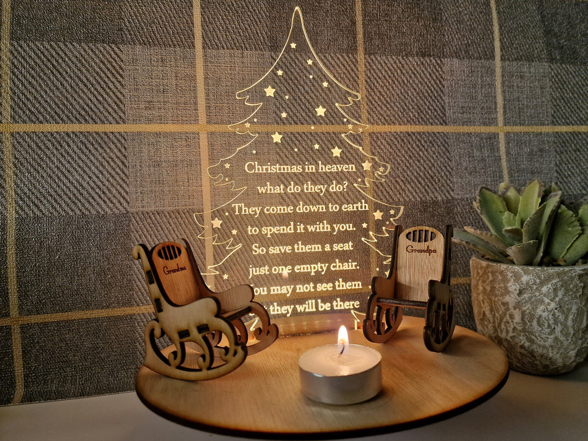 Personalised Christmas candle memorial display light - rocking chair -rustic - xmas - memory - decoration -decor - remembrance - family