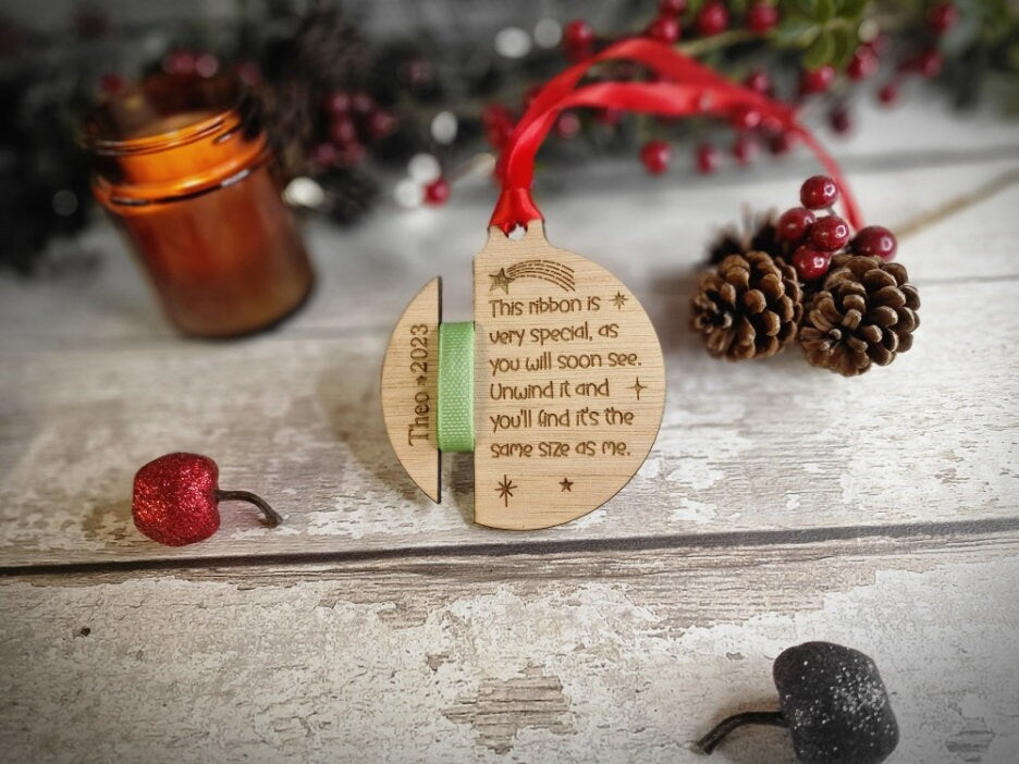 Personalised ribbon height bauble - Hanging ornament - Child Keepsake - Beautiful gift - Remember - Memory - First christmas - Xmas