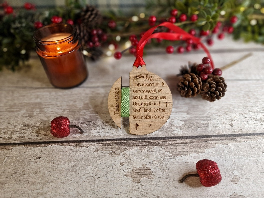 Personalised ribbon height bauble - Hanging ornament - Child Keepsake - Beautiful gift - Remember - Memory - First christmas - Xmas