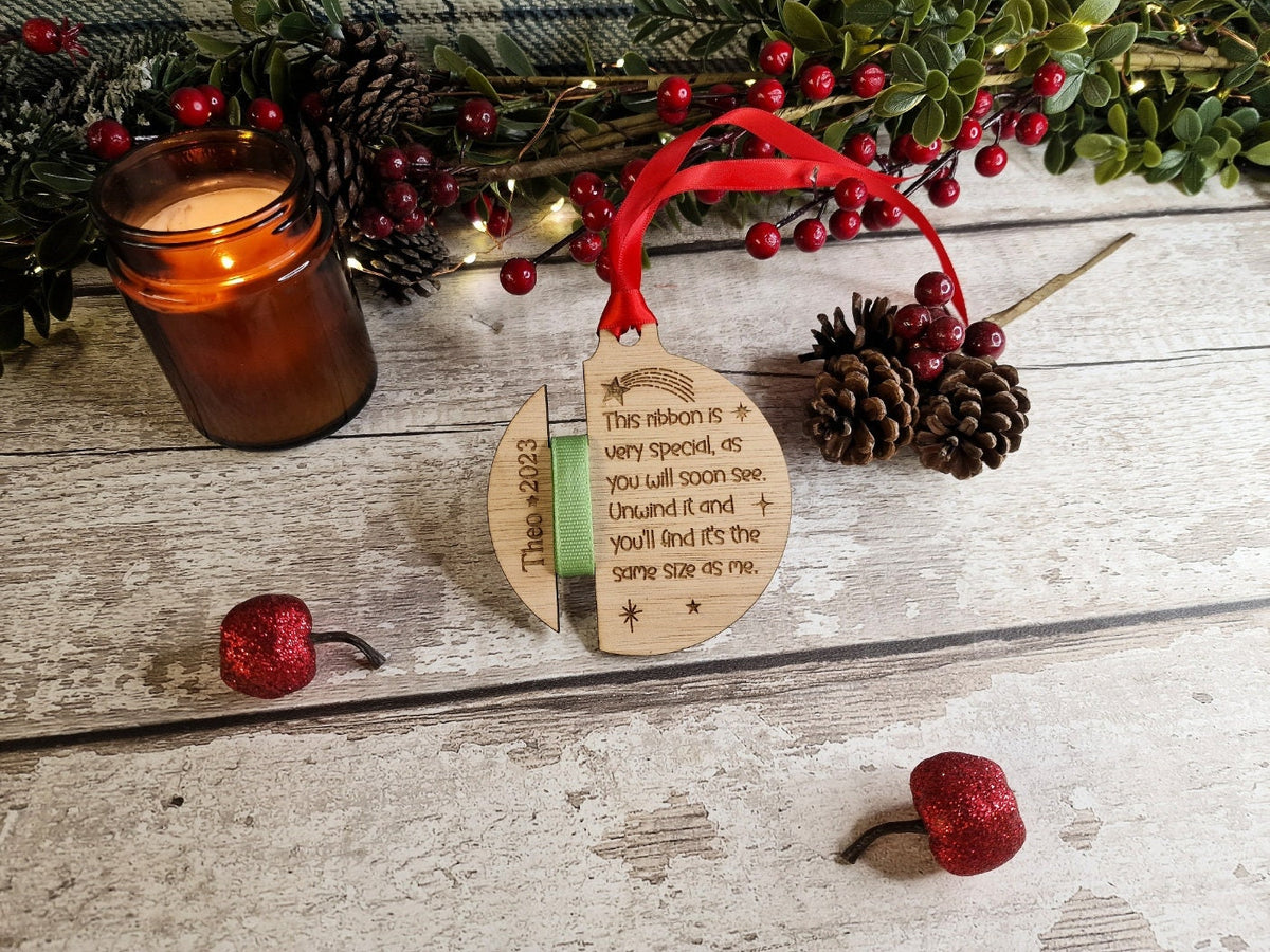 Personalised ribbon height bauble - Hanging ornament - Child Keepsake - Beautiful gift - Remember - Memory - First christmas - Xmas