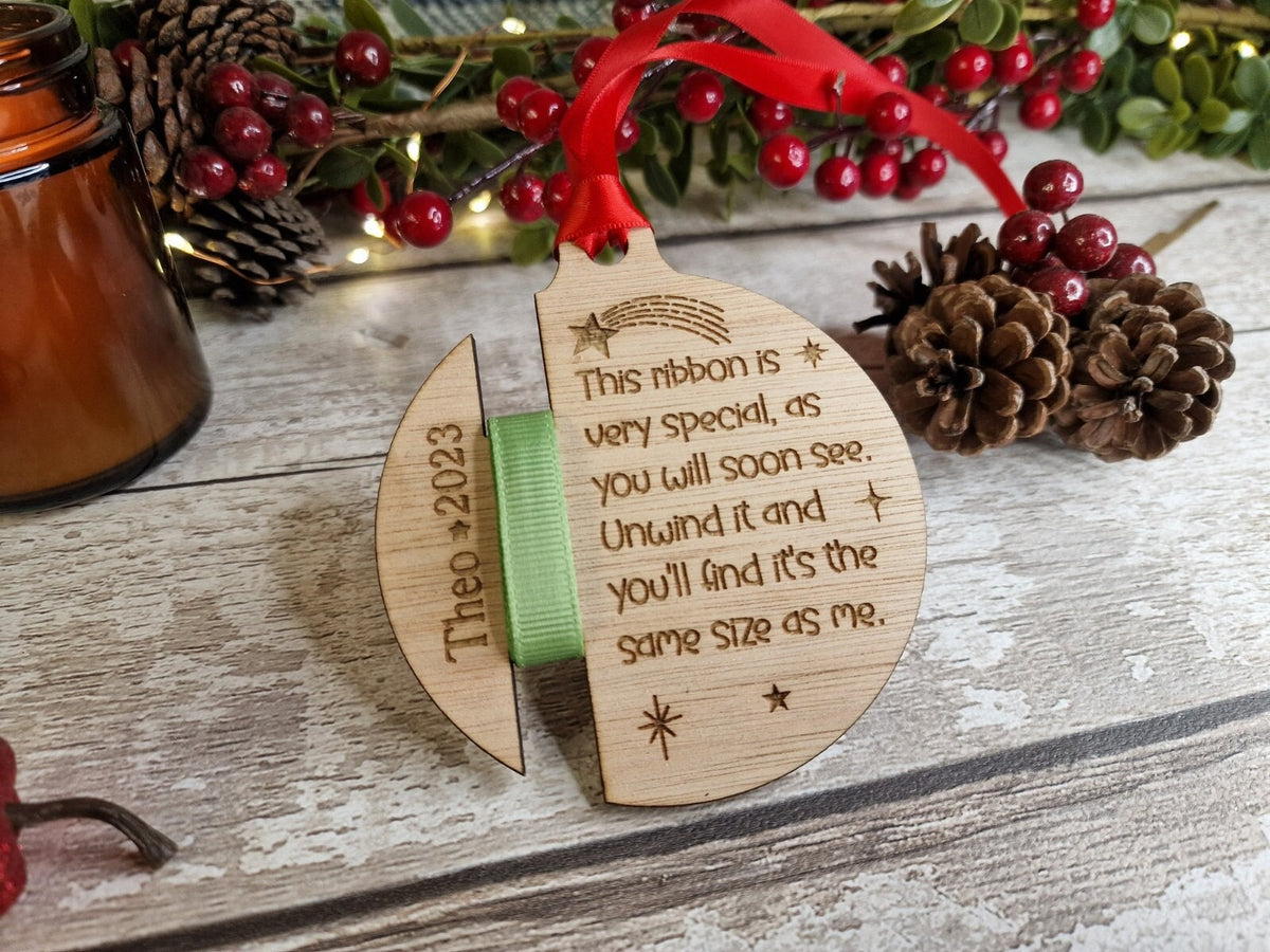 Personalised ribbon height bauble - Hanging ornament - Child Keepsake - Beautiful gift - Remember - Memory - First christmas - Xmas