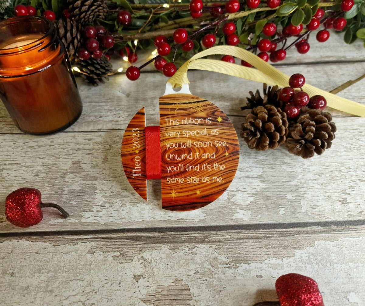 Personalised ribbon height bauble - Hanging ornament - Child Keepsake - Beautiful gift - Remember - Memory - First christmas - Xmas