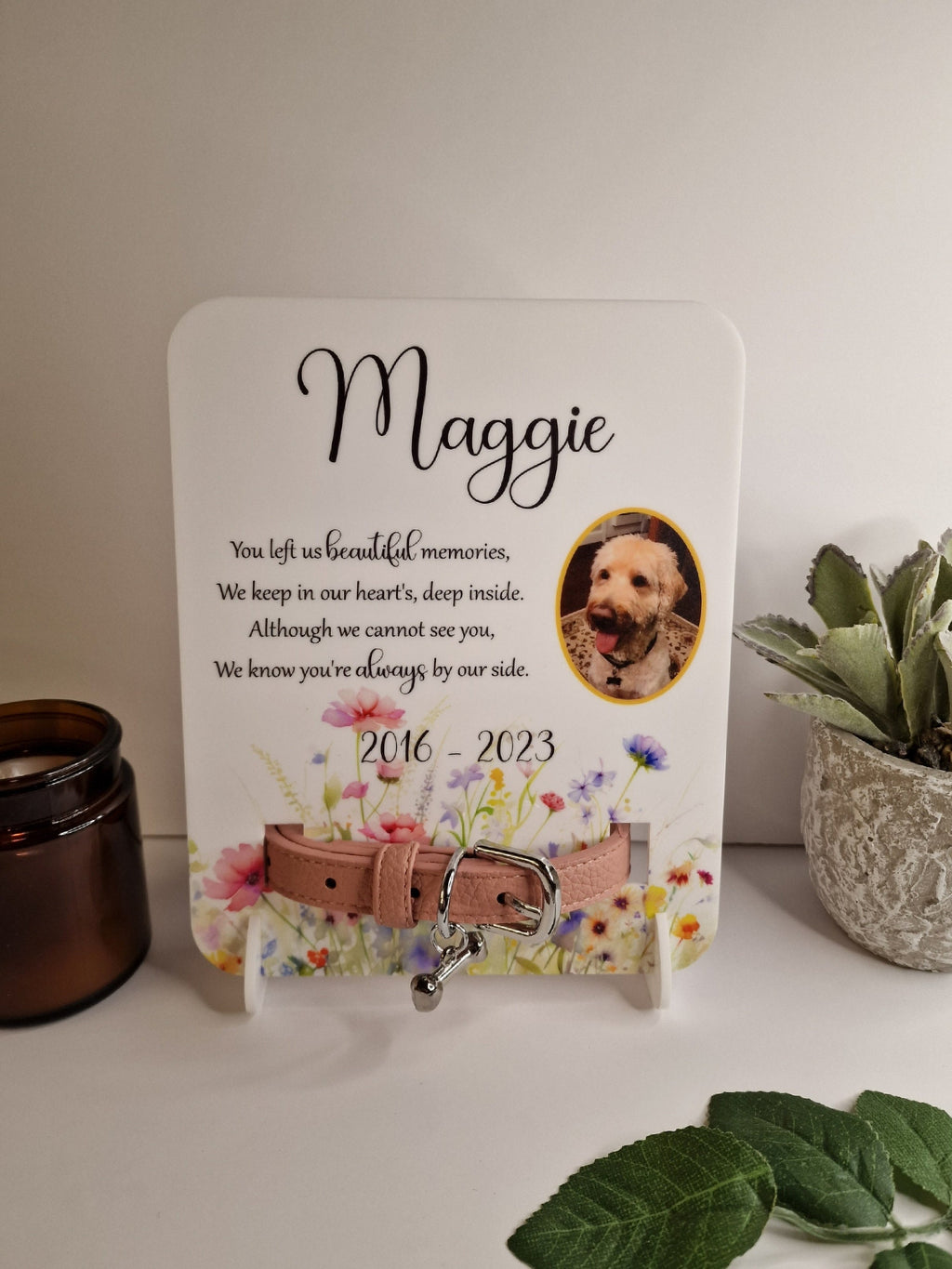 Personalised Dog Collar Memorial Plaque - Rainbow Bridge - Pet Loss gift - Dog - Remembrance - Anniversary - Display - Grave marker - Stone