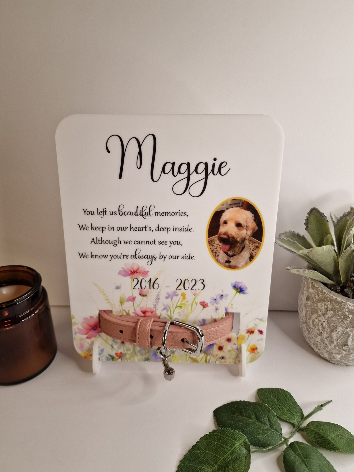 Personalised Dog Collar Memorial Plaque - Rainbow Bridge - Pet Loss gift - Dog - Remembrance - Anniversary - Display - Grave marker - Stone