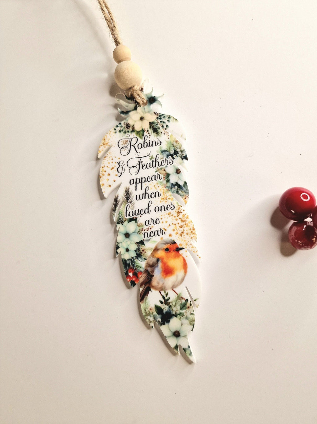 Feather memorial hanging ornament bauble - Beautiful decoration - Bag charm Decor - Car - Caravan - Motorhome - present - Gift