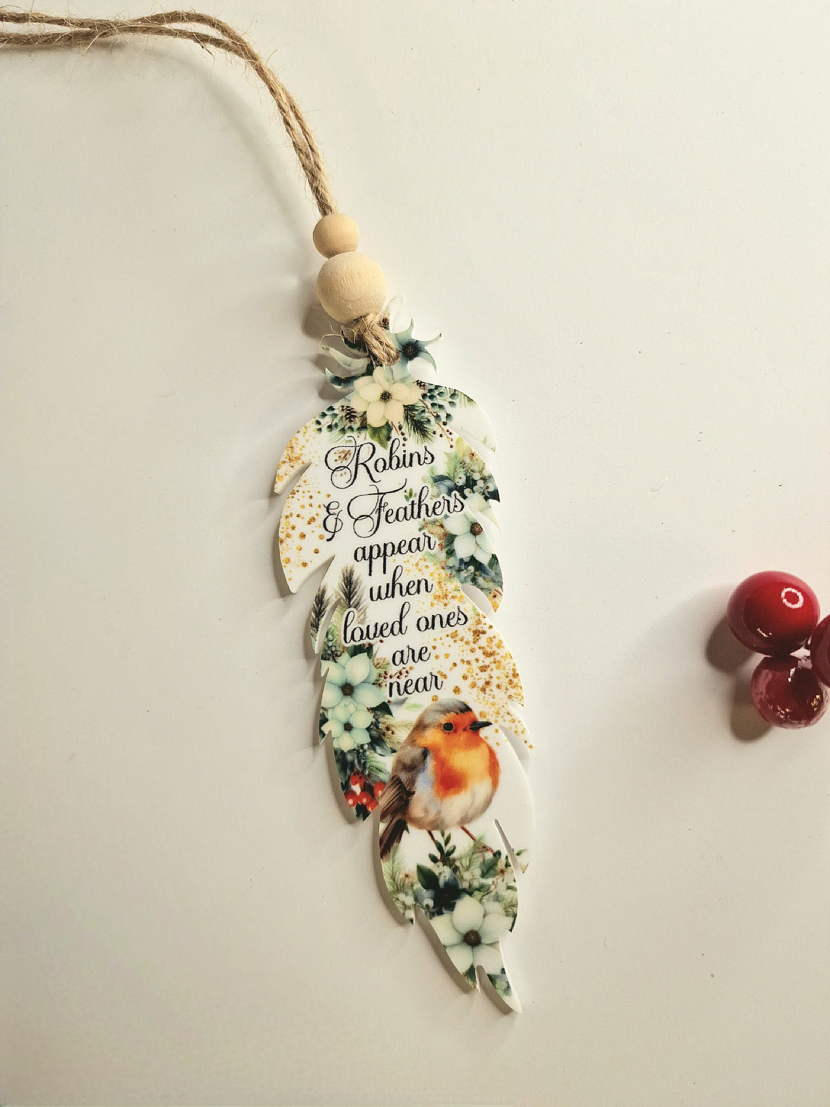 Feather memorial hanging ornament bauble - Beautiful decoration - Bag charm Decor - Car - Caravan - Motorhome - present - Gift