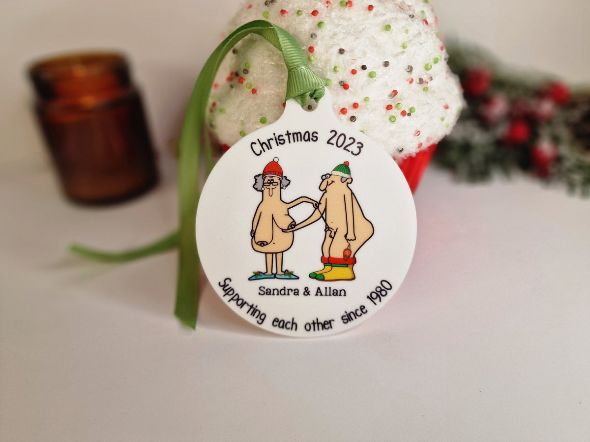 Personalised naked old couple bauble - Funny - Christmas tree decoration - Secret Santa - Gift - Decor - Husband - Wife - Present - Novelty