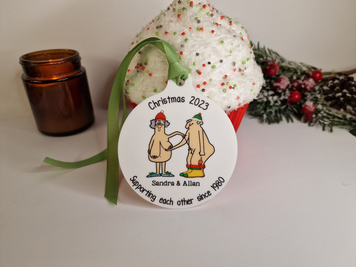 Personalised naked old couple bauble - Funny - Christmas tree decoration - Secret Santa - Gift - Decor - Husband - Wife - Present - Novelty