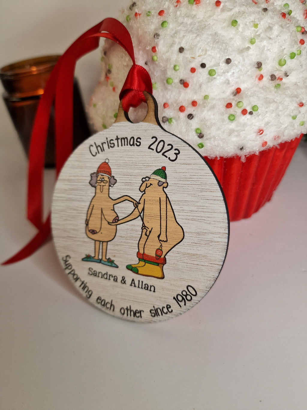 Personalised naked old couple bauble - Funny - Christmas tree decoration - Secret Santa - Gift - Decor - Husband - Wife - Present - Novelty