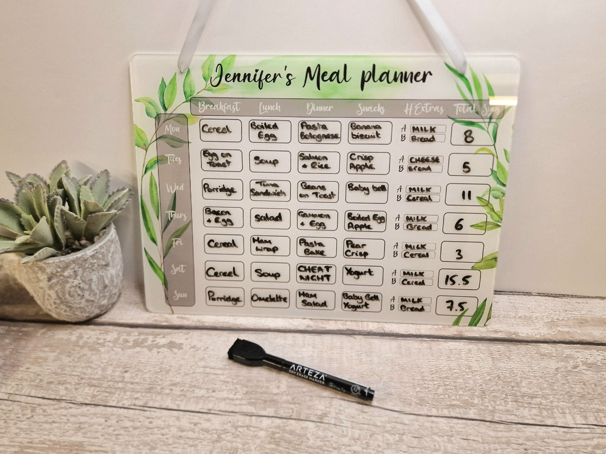 Personalised Diet Weekly Meal Plan White Board - Dieting - Healthy eating - Slim - Tracker - Weight - Gym - Gift - Shopping list - Food shop