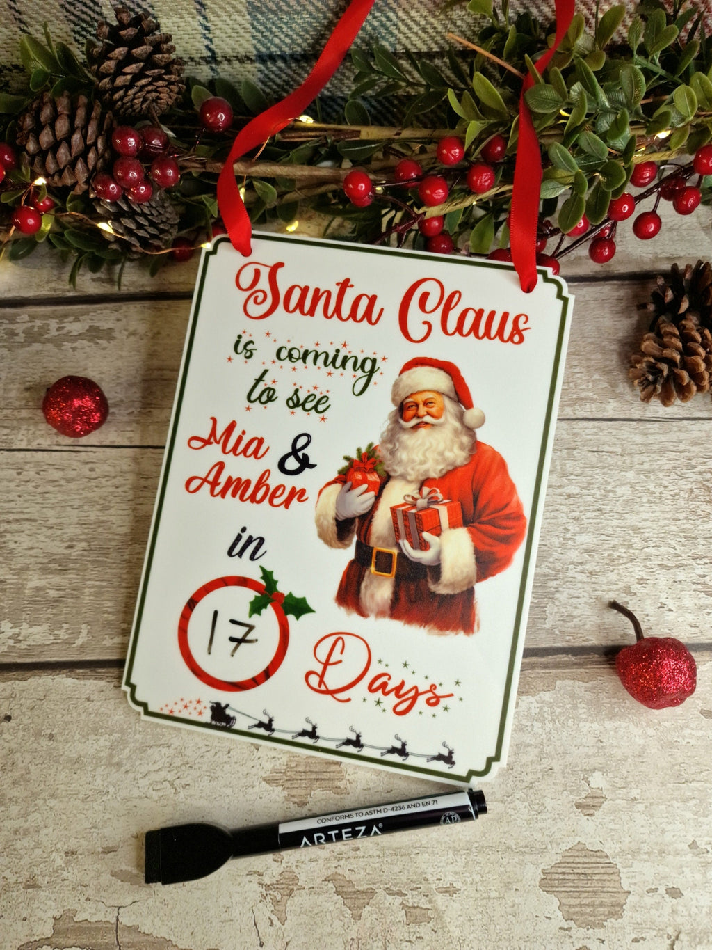Personalised Christmas Countdown Sign - Christmas decor - Decoration - Plaque - Santa sign - Father Christmas - Xmas - Gift - Present - Eve