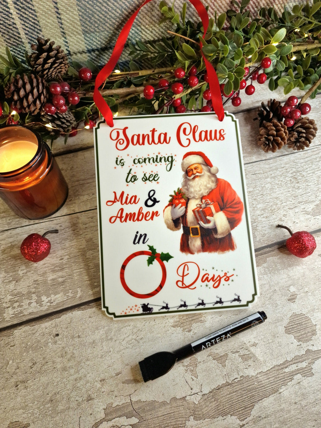 Personalised Christmas Countdown Sign - Christmas decor - Decoration - Plaque - Santa sign - Father Christmas - Xmas - Gift - Present - Eve