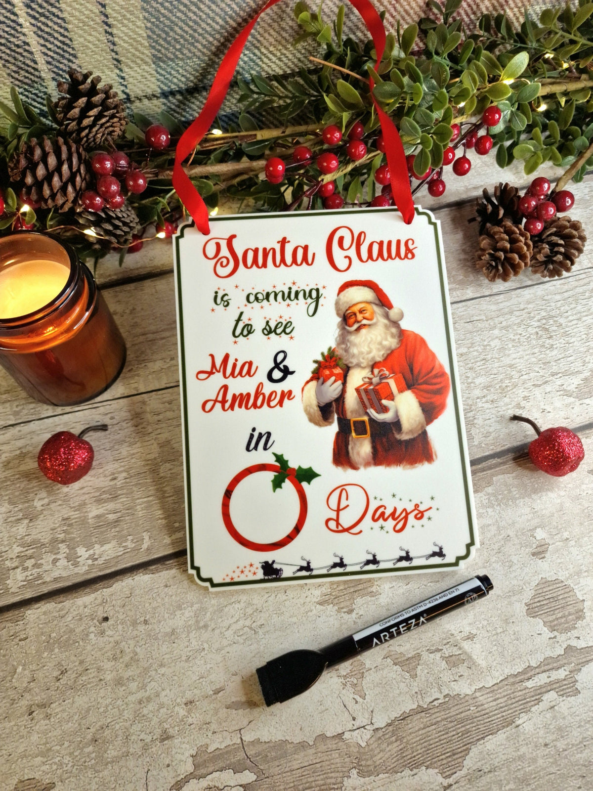 Personalised Christmas Countdown Sign - Christmas decor - Decoration - Plaque - Santa sign - Father Christmas - Xmas - Gift - Present - Eve