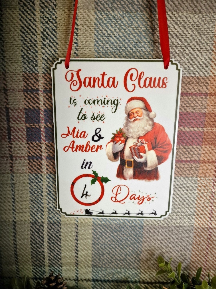 Personalised Christmas Countdown Sign - Christmas decor - Decoration - Plaque - Santa sign - Father Christmas - Xmas - Gift - Present - Eve