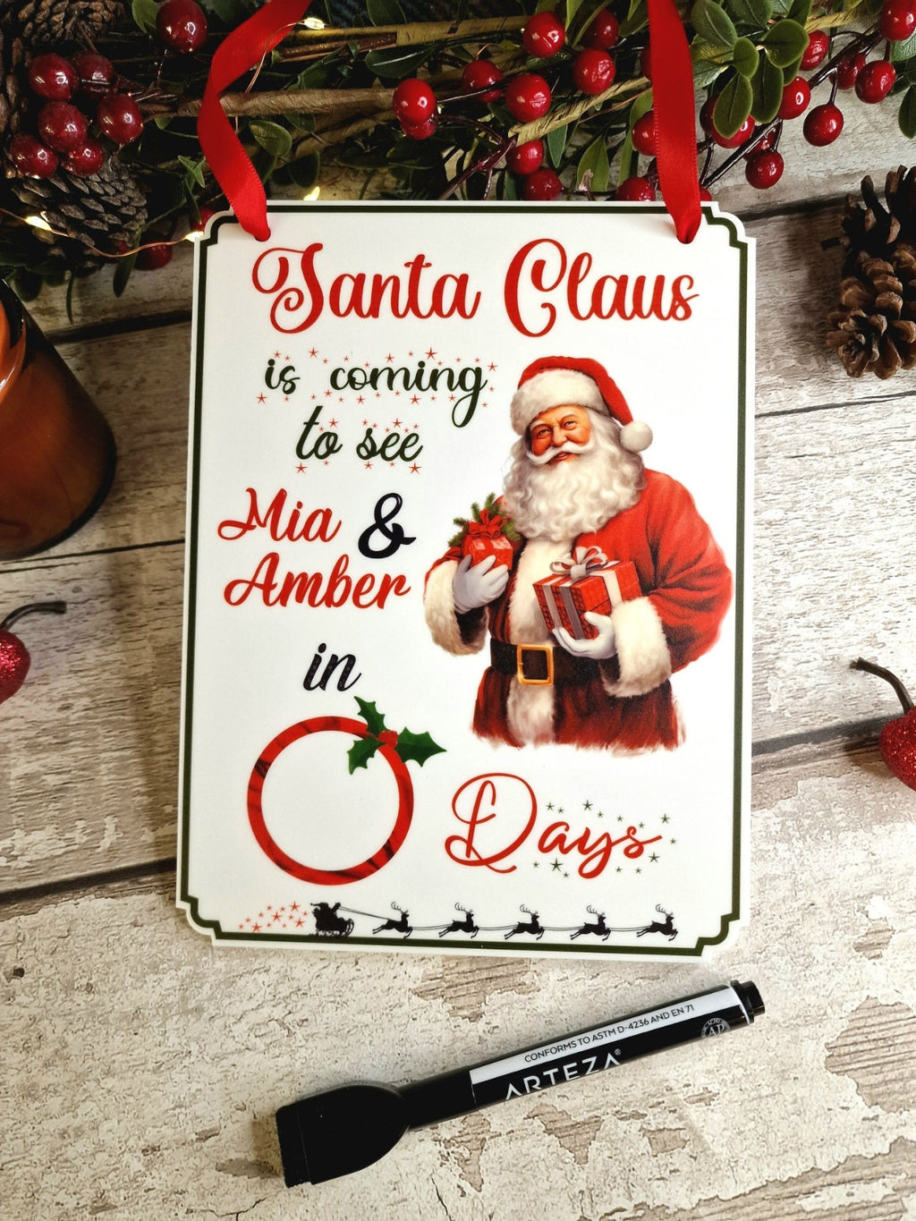 Personalised Christmas Countdown Sign - Christmas decor - Decoration - Plaque - Santa sign - Father Christmas - Xmas - Gift - Present - Eve