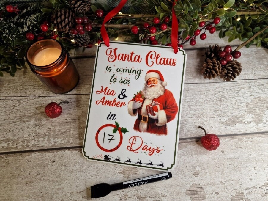 Personalised Christmas Countdown Sign - Christmas decor - Decoration - Plaque - Santa sign - Father Christmas - Xmas - Gift - Present - Eve