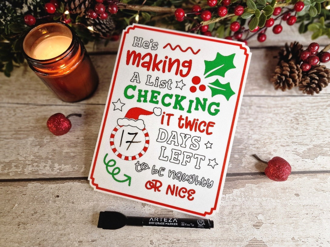 Christmas Countdown Sign - Christmas decor - Decoration - Plaque - Santa sign - Father Christmas - Xmas - Gift - Present - Eve