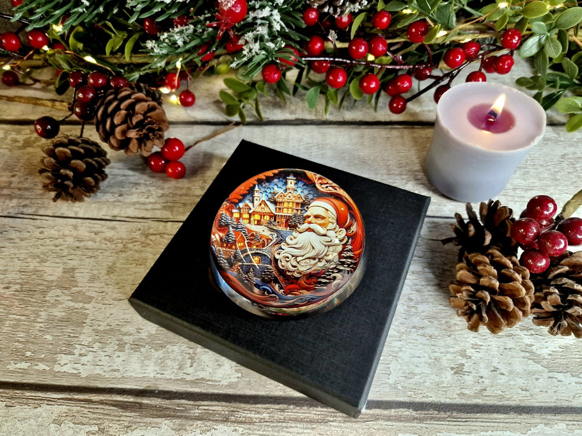 Santa's workshop glass bubble Christmas decoration - xmas - father Christmas - Unusual gift - Office - Paperweight - unique - art - secret