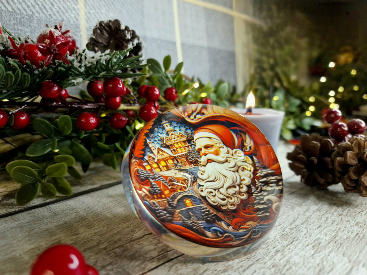 Santa's workshop glass bubble Christmas decoration - xmas - father Christmas - Unusual gift - Office - Paperweight - unique - art - secret