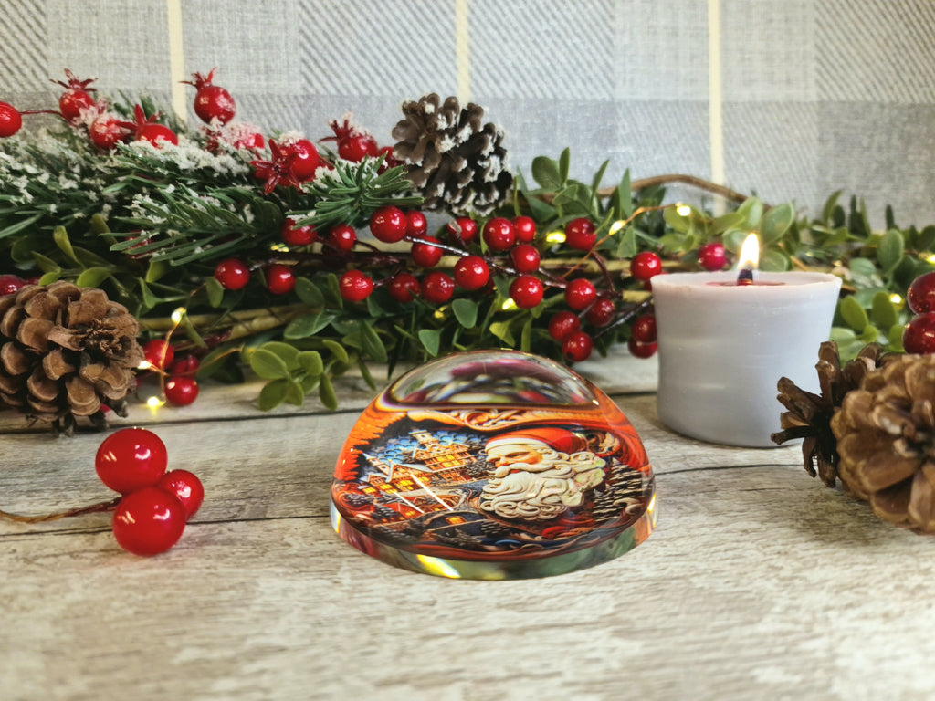 Santa's workshop glass bubble Christmas decoration - xmas - father Christmas - Unusual gift - Office - Paperweight - unique - art - secret