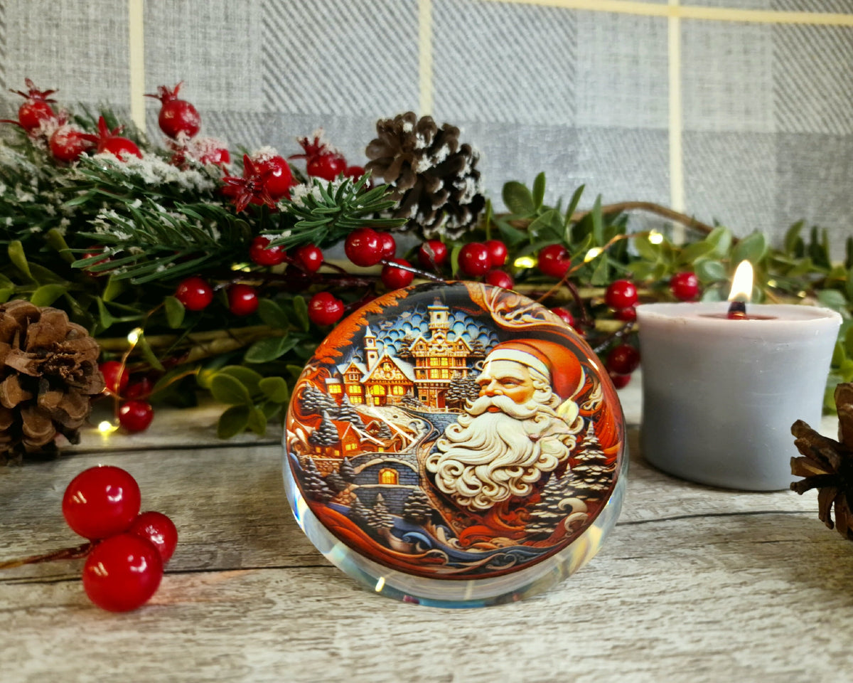 Santa's workshop glass bubble Christmas decoration - xmas - father Christmas - Unusual gift - Office - Paperweight - unique - art - secret