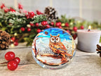 Snow Owl scene glass bubble Christmas decoration - xmas - father Christmas - Unusual gift - Office - Paperweight - unique - art - secret