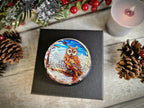 Snow Owl scene glass bubble Christmas decoration - xmas - father Christmas - Unusual gift - Office - Paperweight - unique - art - secret