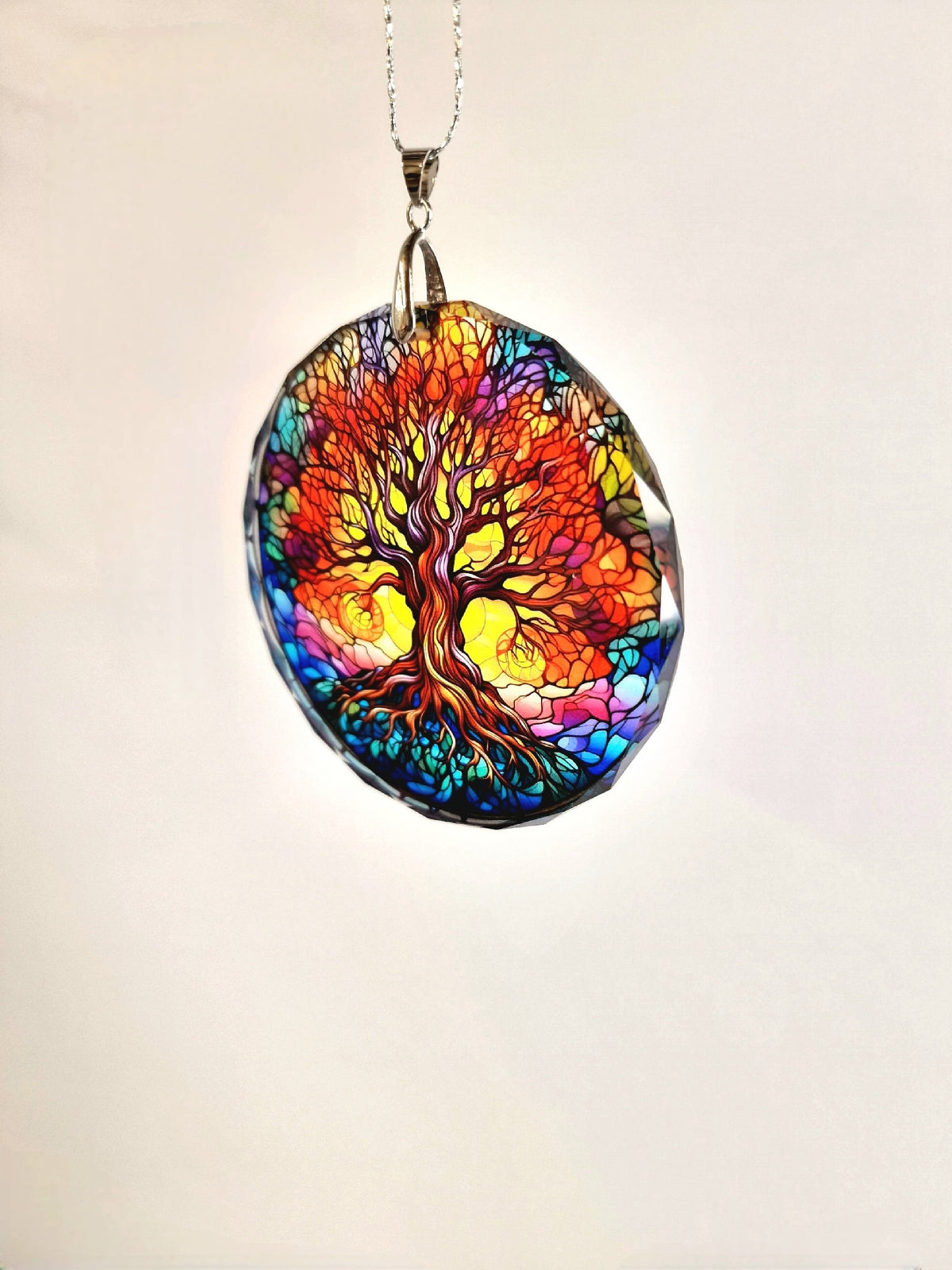 Glass Diamond Cut edge Tree Of Life Hanging SunCatcher Ornament - Bauble - Decoration - Stocking filler - Stained Glass - Gift - Present
