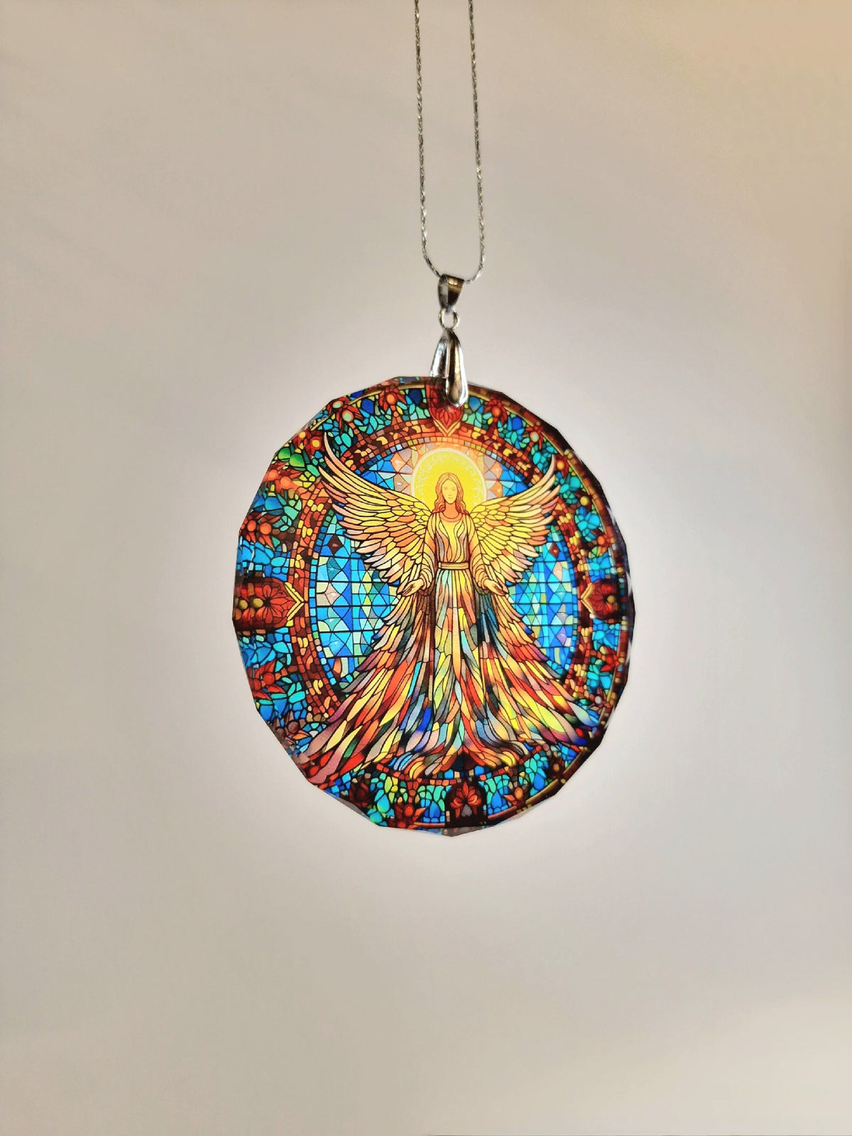 Glass Diamond Cut edge Angel Hanging SunCatcher Ornament - Bauble - Decoration - Stocking filler - Stained Glass - Gift - Present - Heaven
