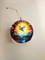 Glass Diamond Cut edge Flying Dove Hanging SunCatcher Ornament - Bauble - Decoration - Stocking filler - Stained Glass - Gift - Present