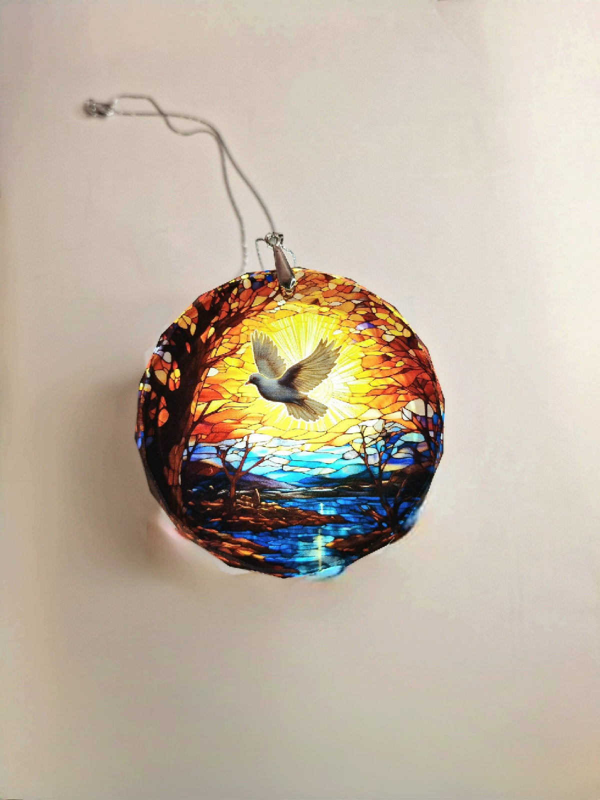 Glass Diamond Cut edge Flying Dove Hanging SunCatcher Ornament - Bauble - Decoration - Stocking filler - Stained Glass - Gift - Present