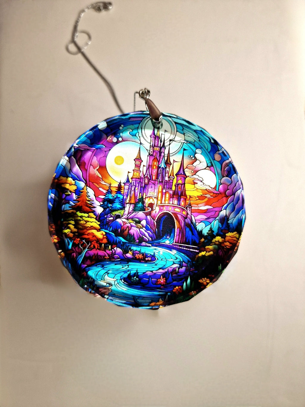 Glass Diamond Cut edge Magical Castle SunCatcher Ornament - Bauble - Decoration - Stocking filler - Stained Glass - Gift - Present - Church
