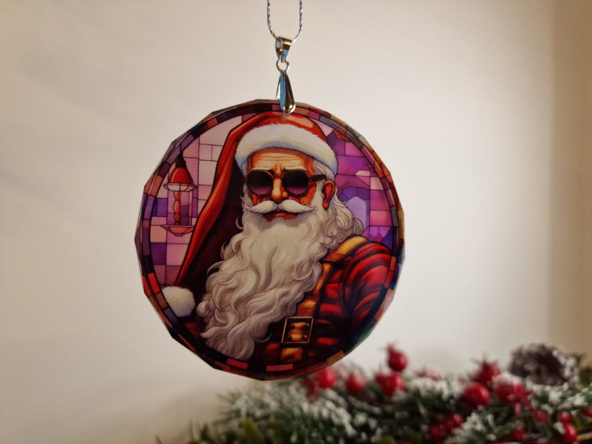 Glass Diamond Cut edge Santa SunCatcher Ornament - Bauble - Decoration - Stocking filler - Stained Glass - Gift - Present - Church