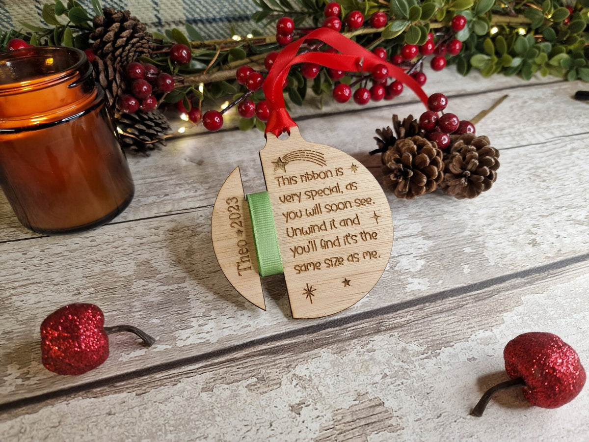 Personalised ribbon height bauble - Hanging ornament - Child Keepsake - Beautiful gift - Remember - Memory - First christmas - Xmas