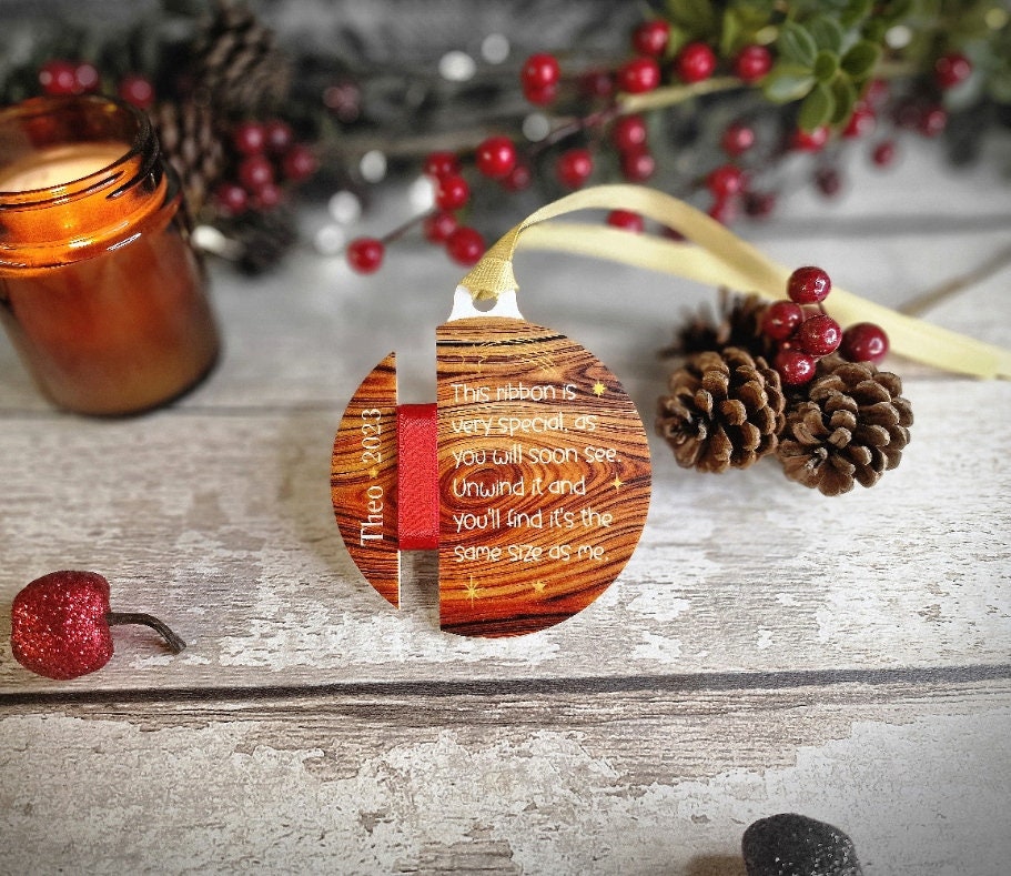 Personalised ribbon height bauble - Hanging ornament - Child Keepsake - Beautiful gift - Remember - Memory - First christmas - Xmas