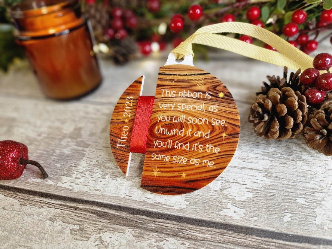 Personalised ribbon height bauble - Hanging ornament - Child Keepsake - Beautiful gift - Remember - Memory - First christmas - Xmas